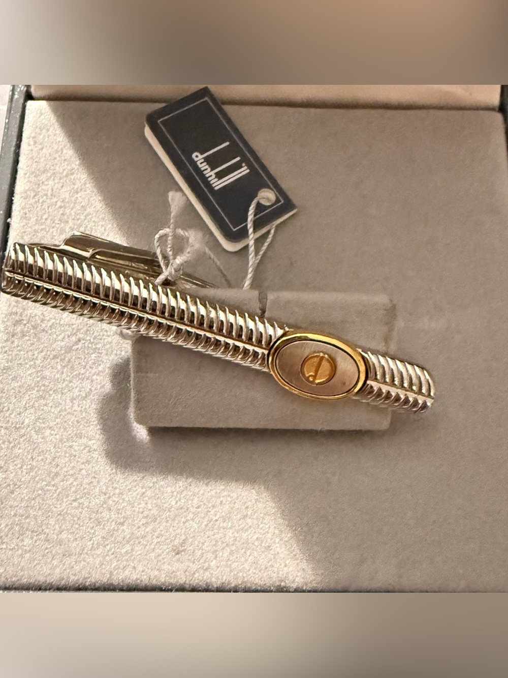 Dunhill Two-Tone Silver and Gold Ribbed Tie Bar